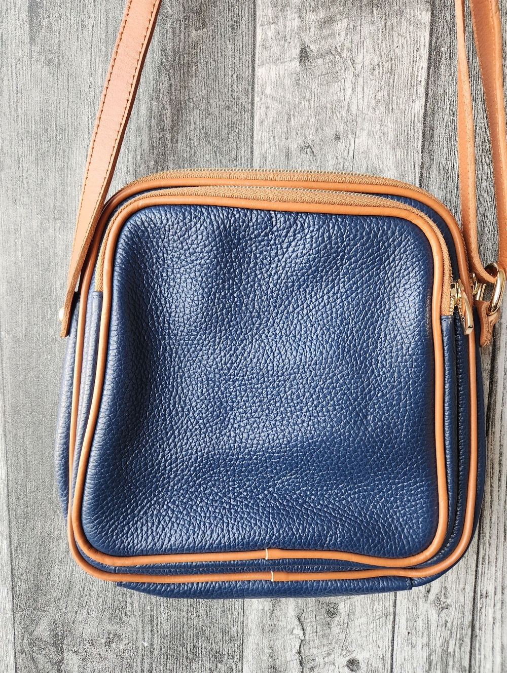 Valentina Genuine Leather Crossbody Handbag Purse Dark Blue Brown Made In Italy - Picture 6 of 13
